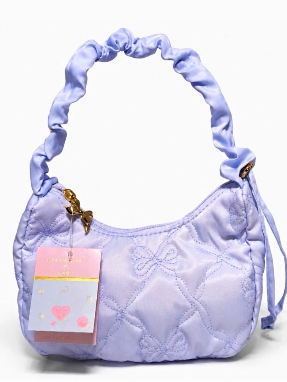Yoobi x LoveShackFancy Lavender Quilted Bow Accent Shoulder Bag